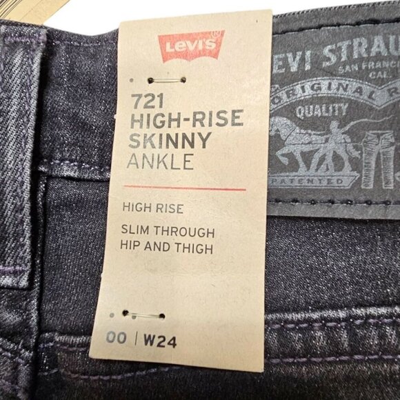 Levi's Womens 24 Black High Rise Super Skinny Ankle Jeans with Studded Ankle NWT - Picture 9 of 15